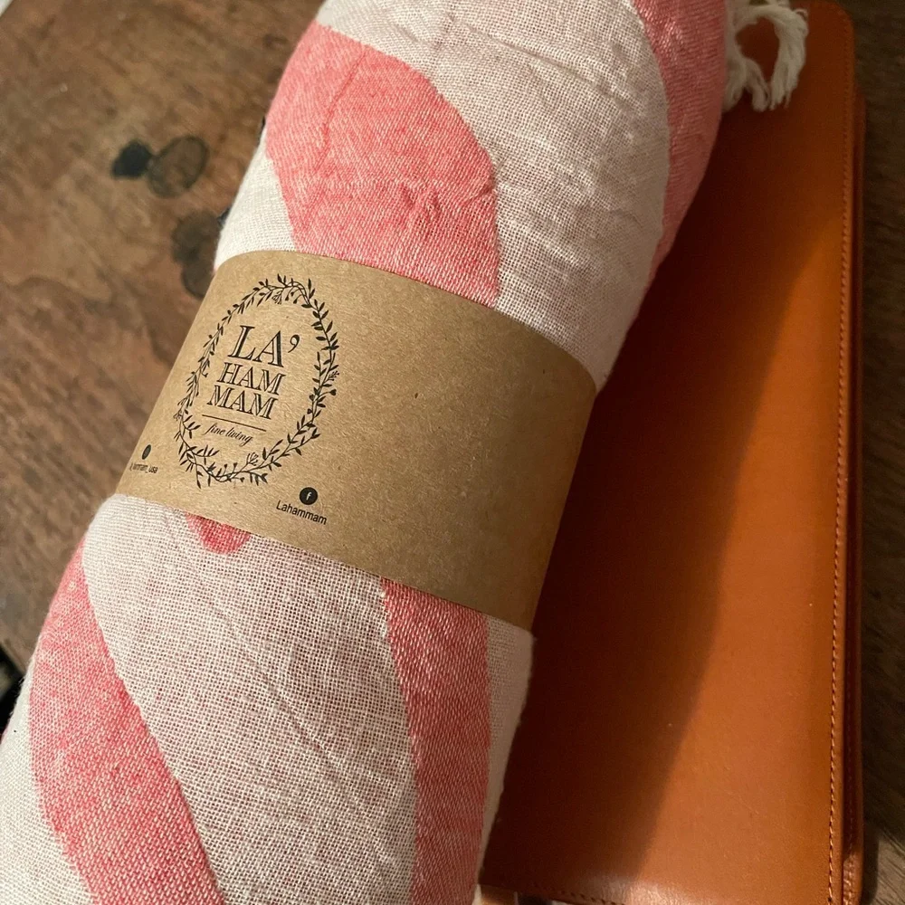 La Ham Mam Turkish Cotton   Towel With Red Accents